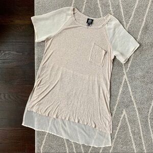 Bobeau Cream Tunic T-shirt with Flowy Chiffon Hem